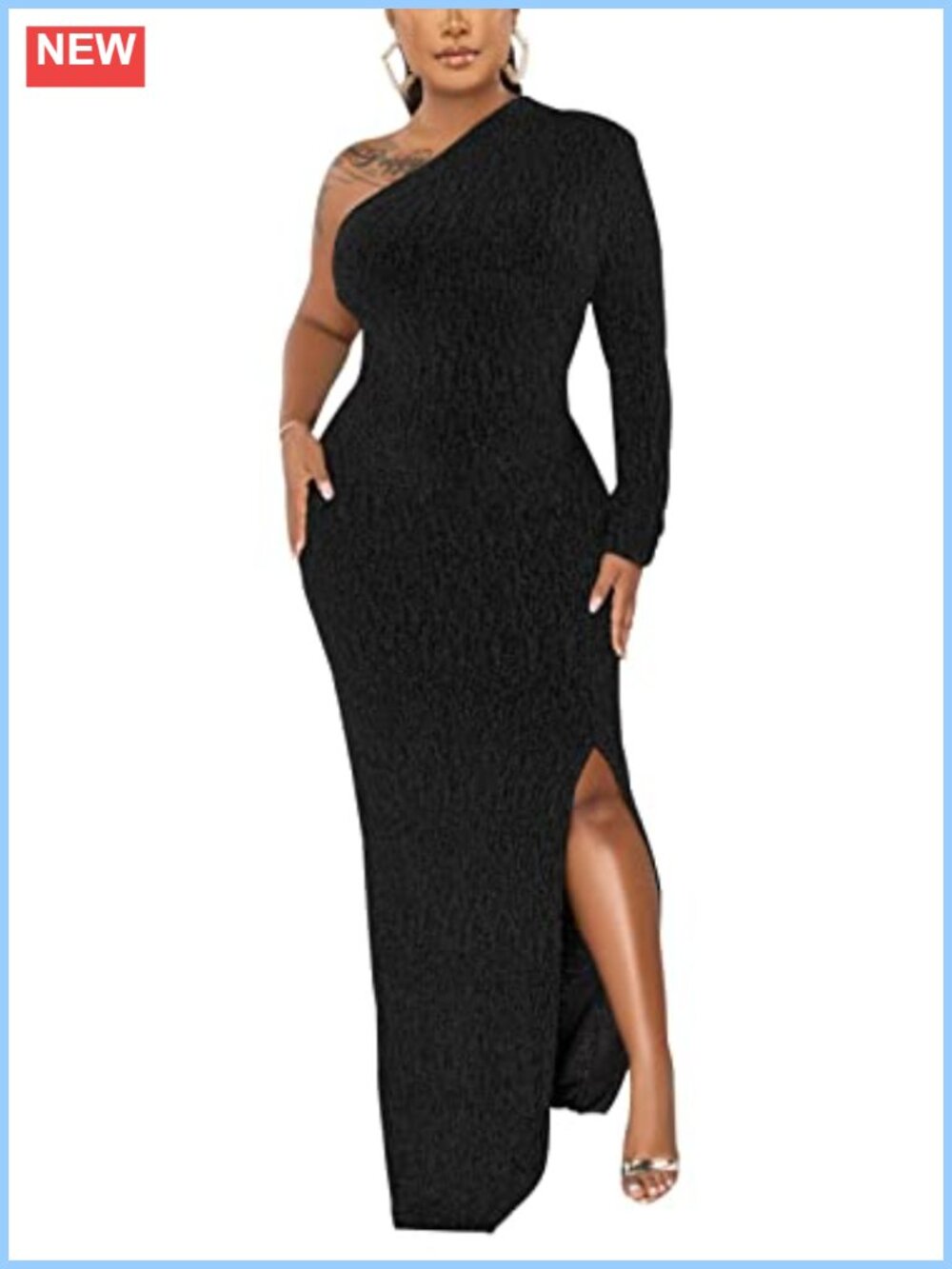 Elegant One Shoulder High Split Long Sleeve Formal Evening Gown